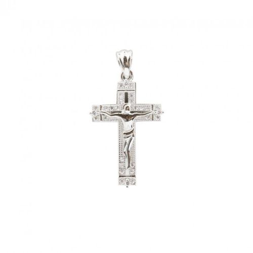 Sterling Silver Crucifix with Cubic Zirconias - Catholic Cross